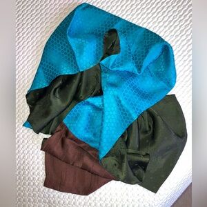 Stunning silk scarf, large oblong, two sided fabric, turquoise, brown & green